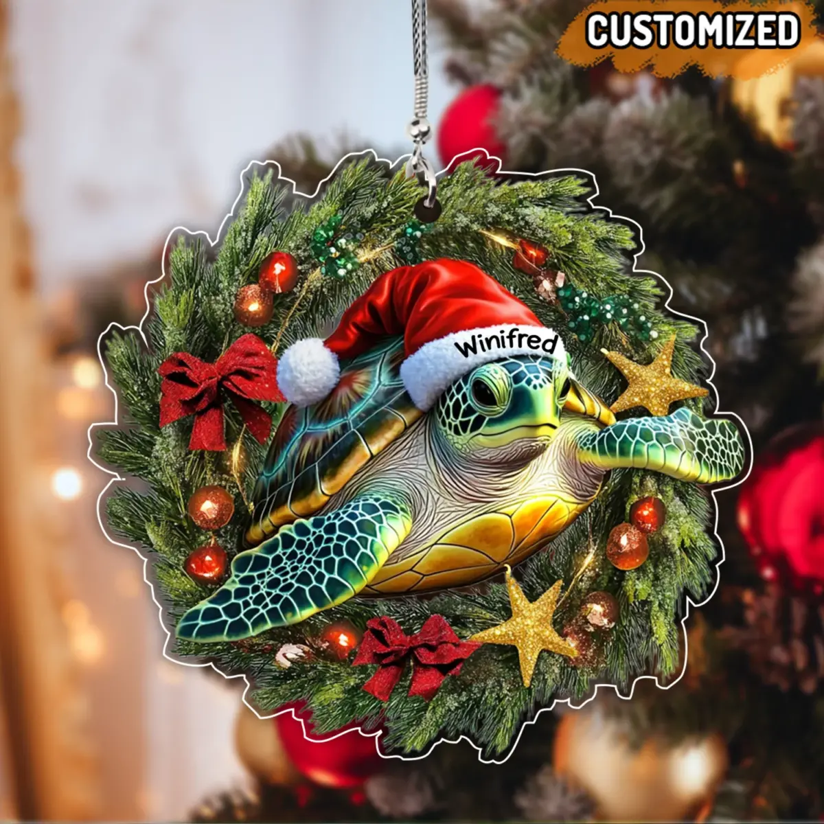 Merry Christmas Turtle Santa Shaped Ornament