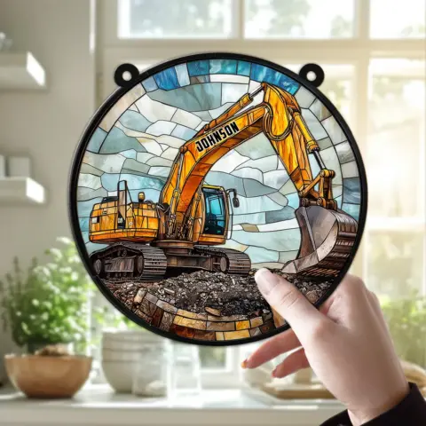 personalized excavator suncatcher ornament