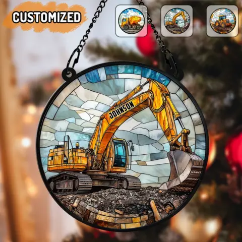 Real Men Play In The Dirt - Personalized Excavator Suncatcher Ornament